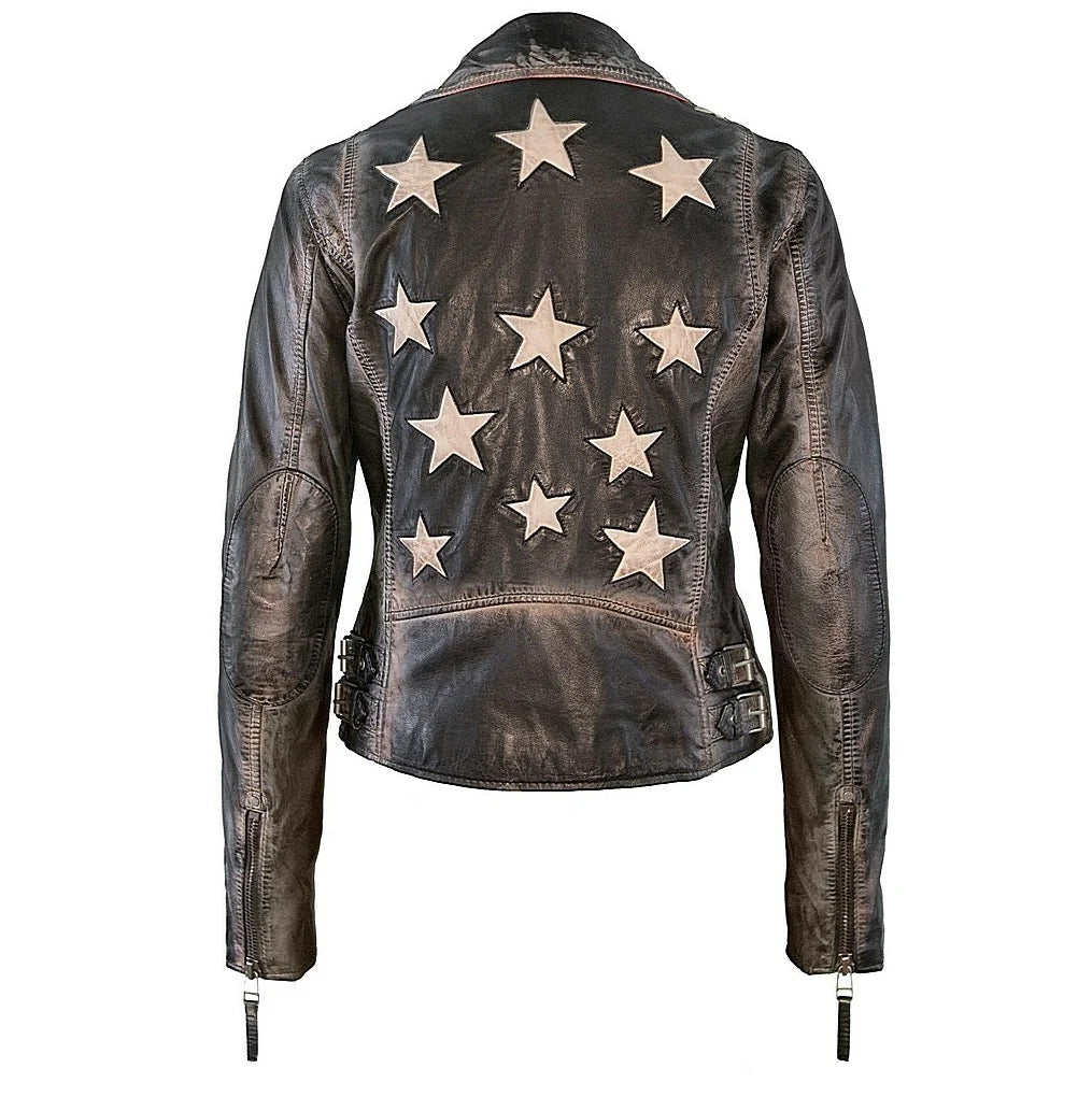 Christy RF Star Leather Jacket - Vintage Black