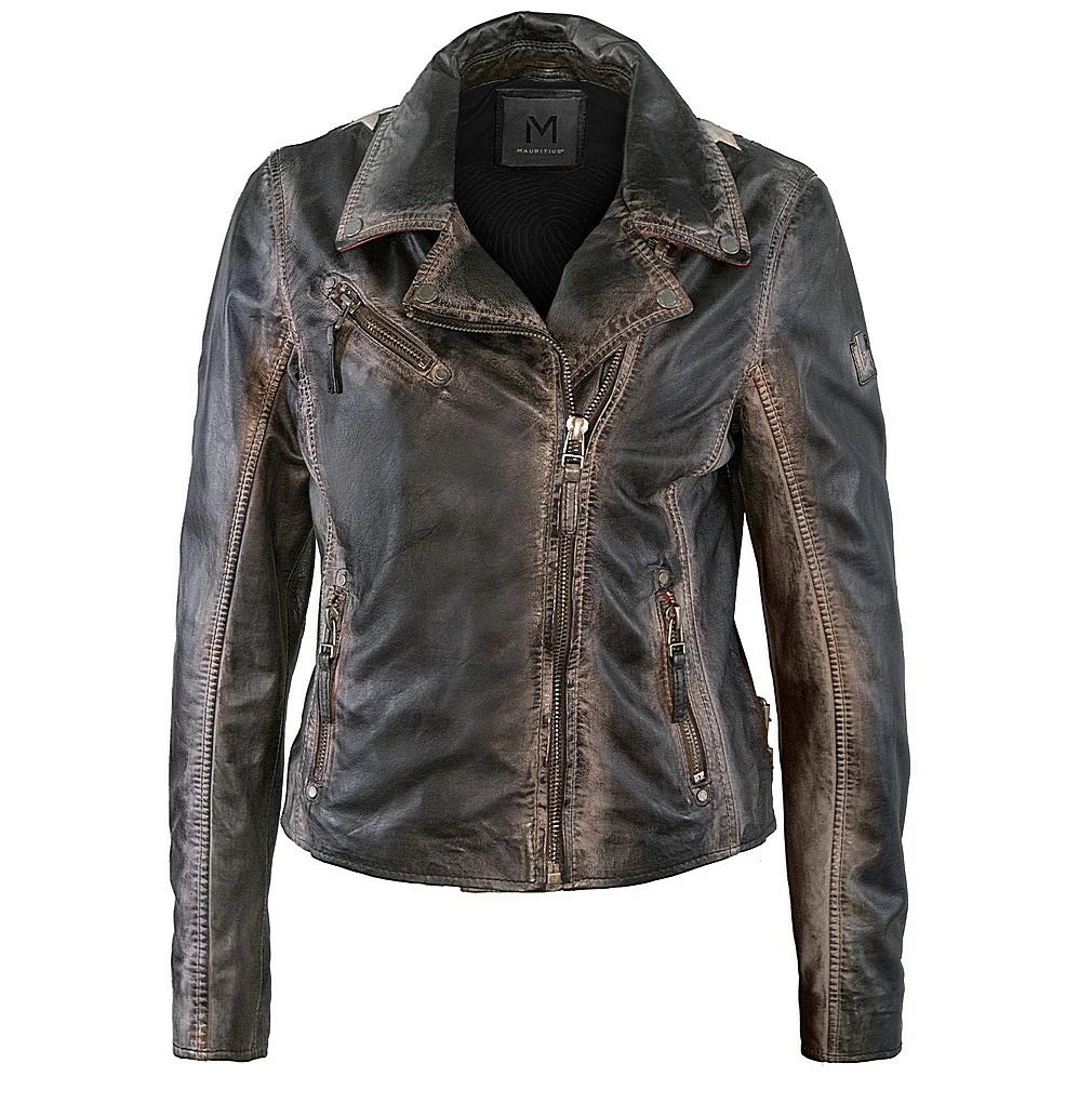 Christy RF Star Leather Jacket - Vintage Black