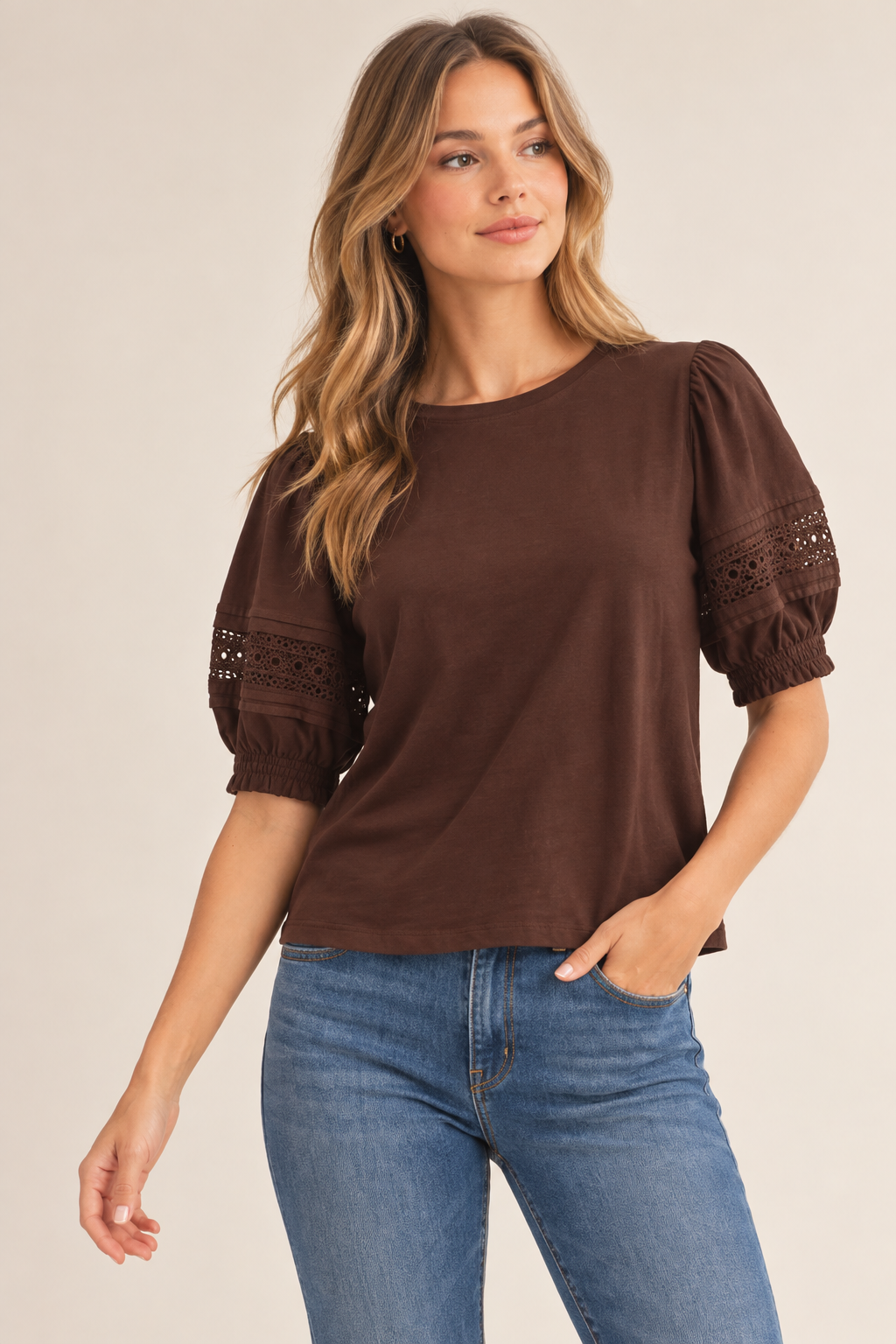 Sloane Puff Sleeve Top - Brown