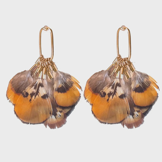 Quail Feather Fall Tassel Earrings