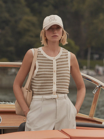 Aura Knit Top - Egret / Golden Olive