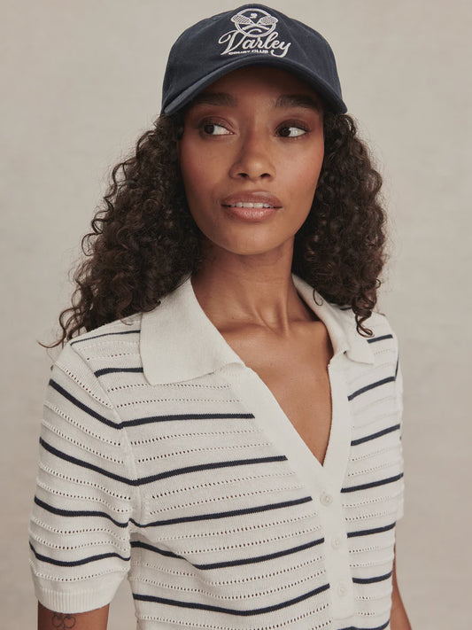 Wren Knit Polo - White / Blue Nights