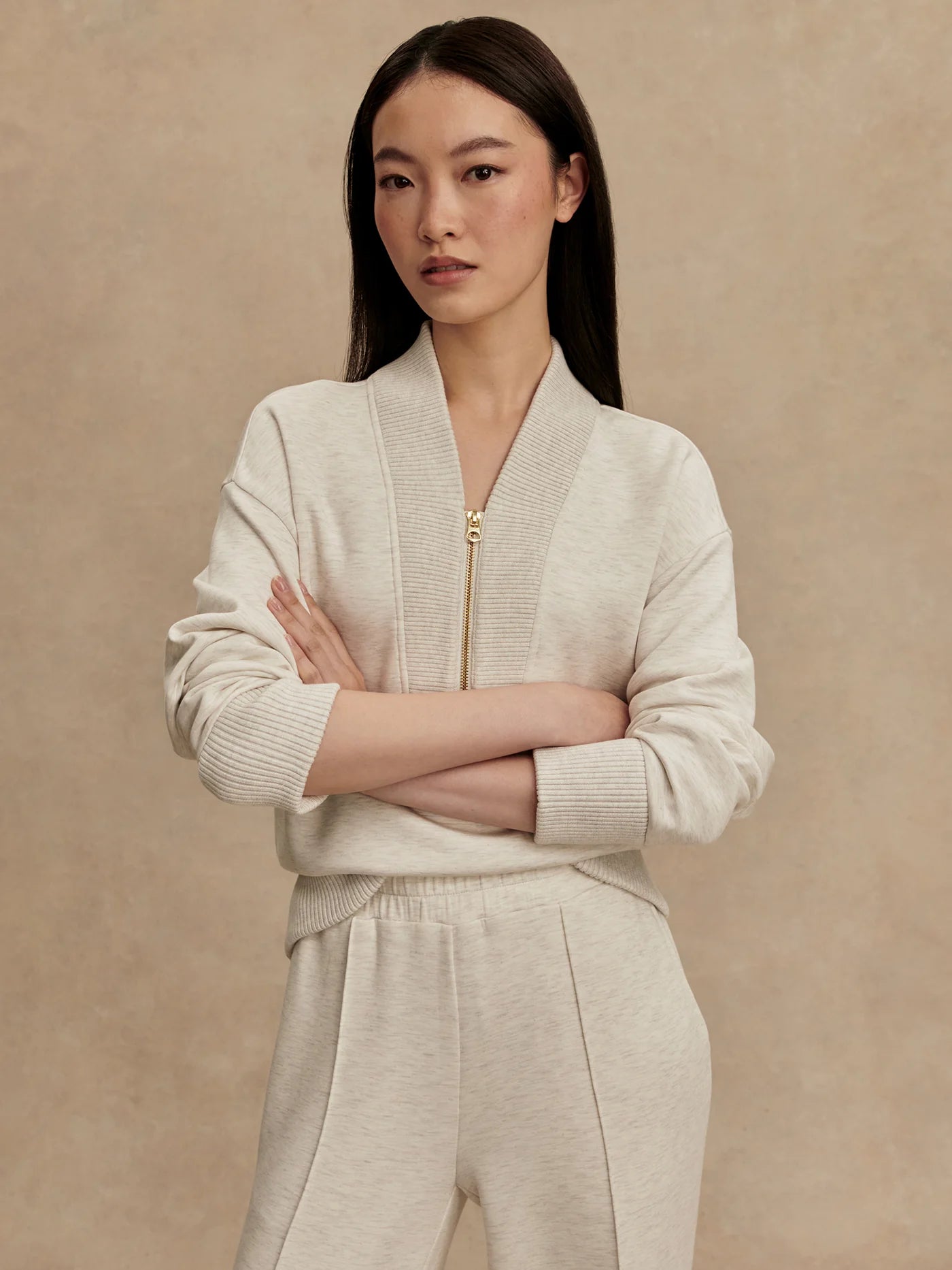 Sally Half-Zip Sweat - Ivory Marl