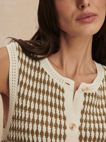 Aura Knit Top - Egret / Golden Olive