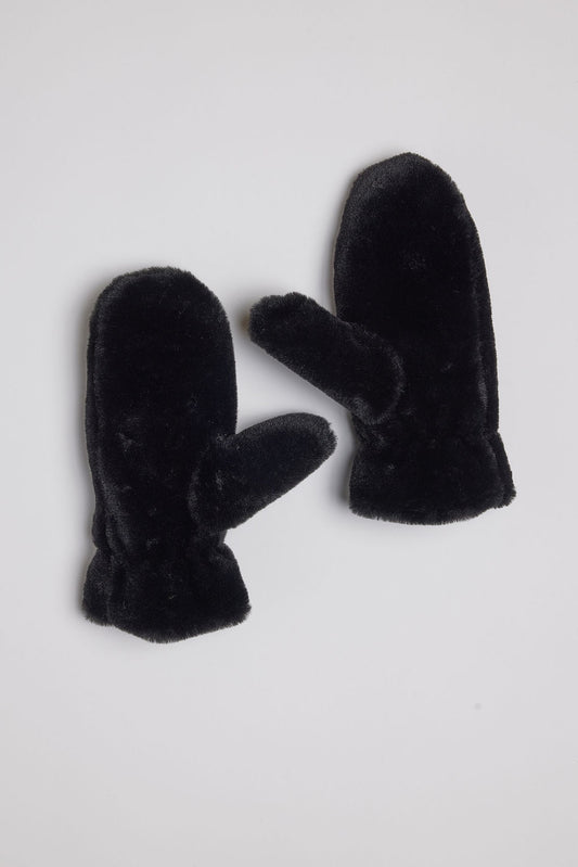 Faux Fur Mitten - Black