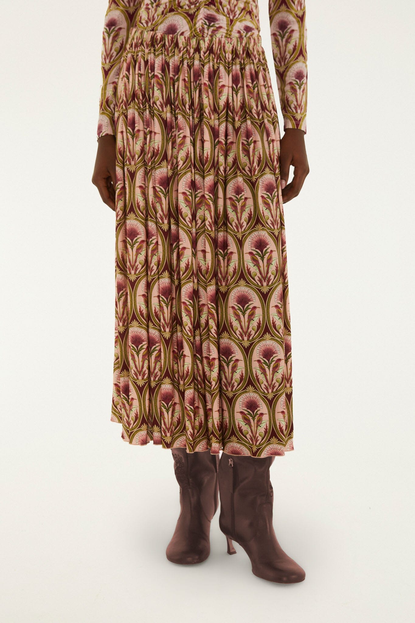 Garden Medal Pleated Midi Skirt