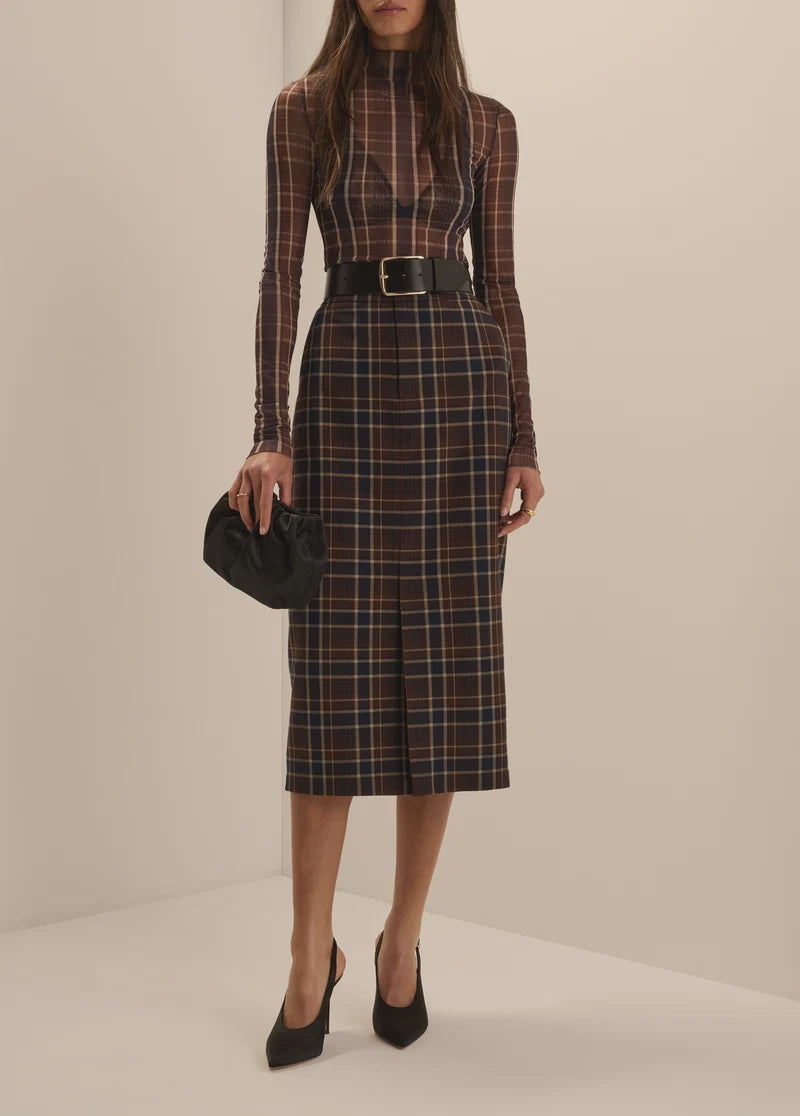 Sheer Fantasy Top - Toffee Plaid