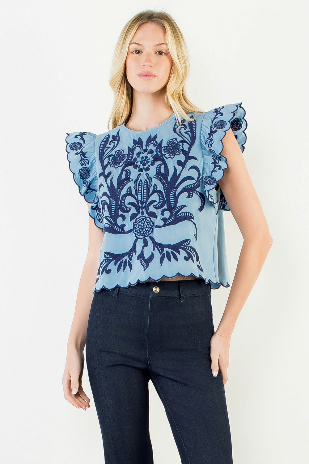 Bradley Embroidered Top - Blue