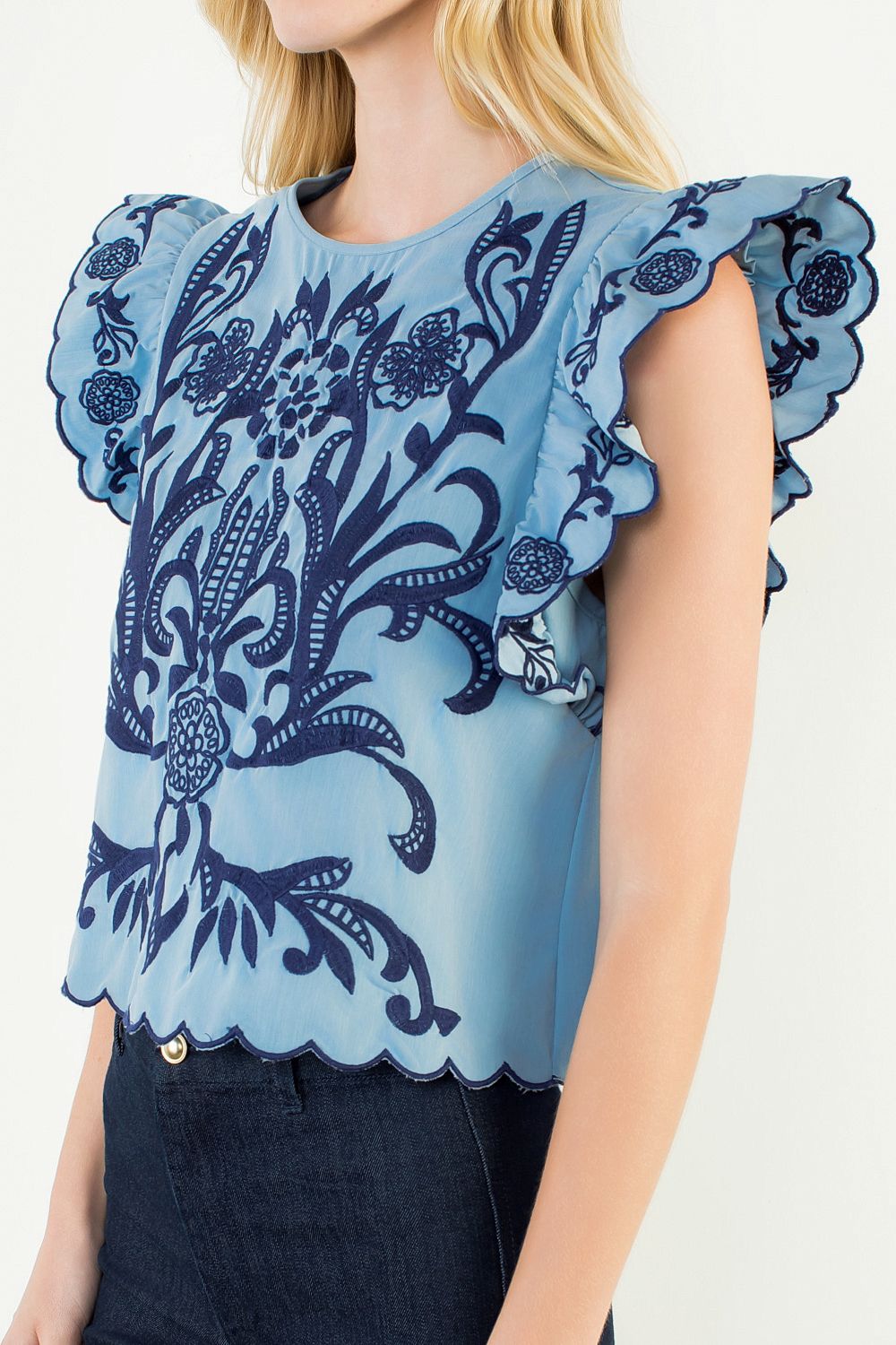 Bradley Embroidered Top - Blue