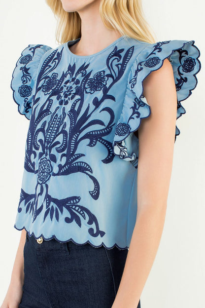 Bradley Embroidered Top - Blue