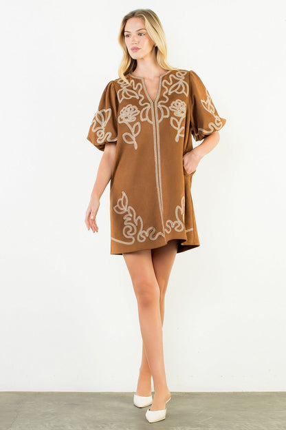 Maribel Embroidered Mini Dress