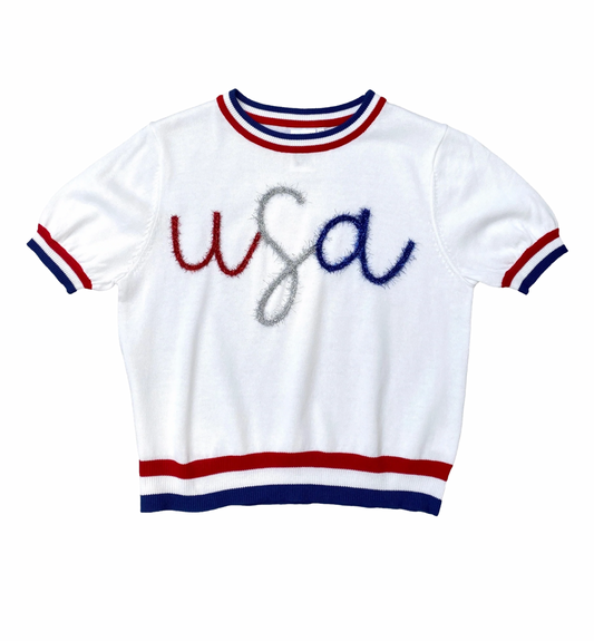 USA Glitter Script Sweater