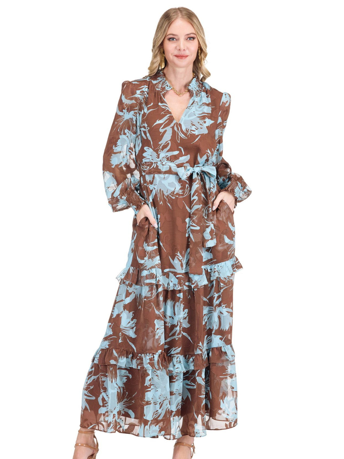 Iced Petals Tiered Maxi Dress