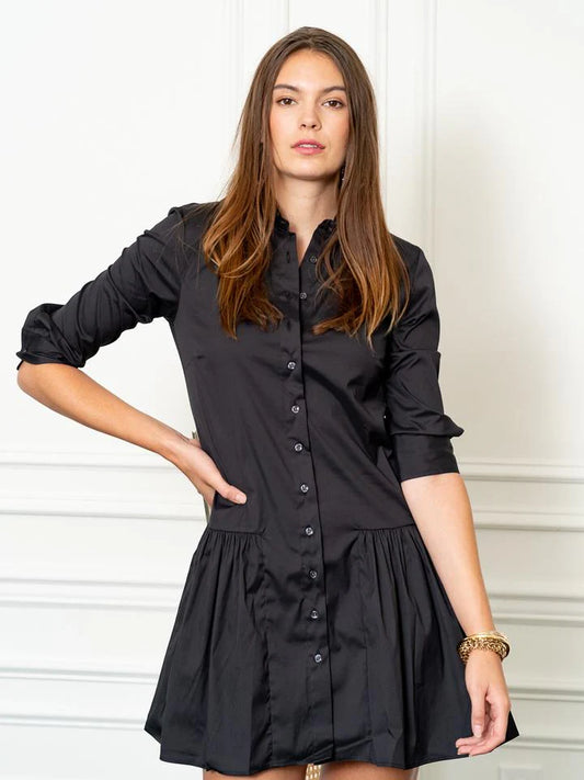 The Drop Waist Shirt Dress - Black
