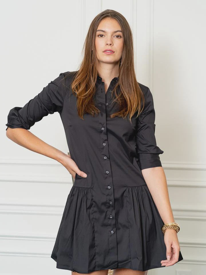 The Drop Waist Shirt Dress - Black