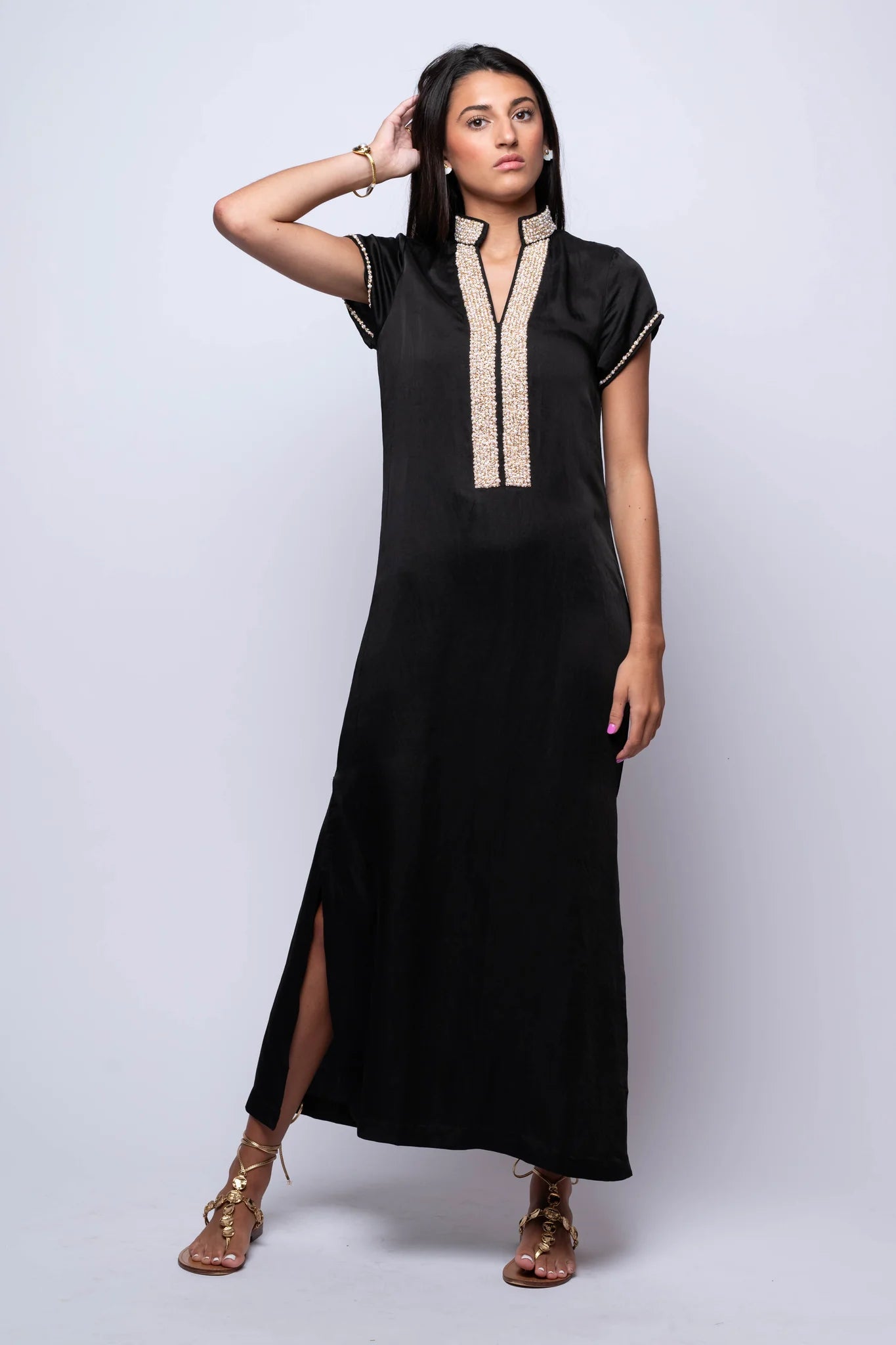 Meg Cap Sleeve Caftan - Black