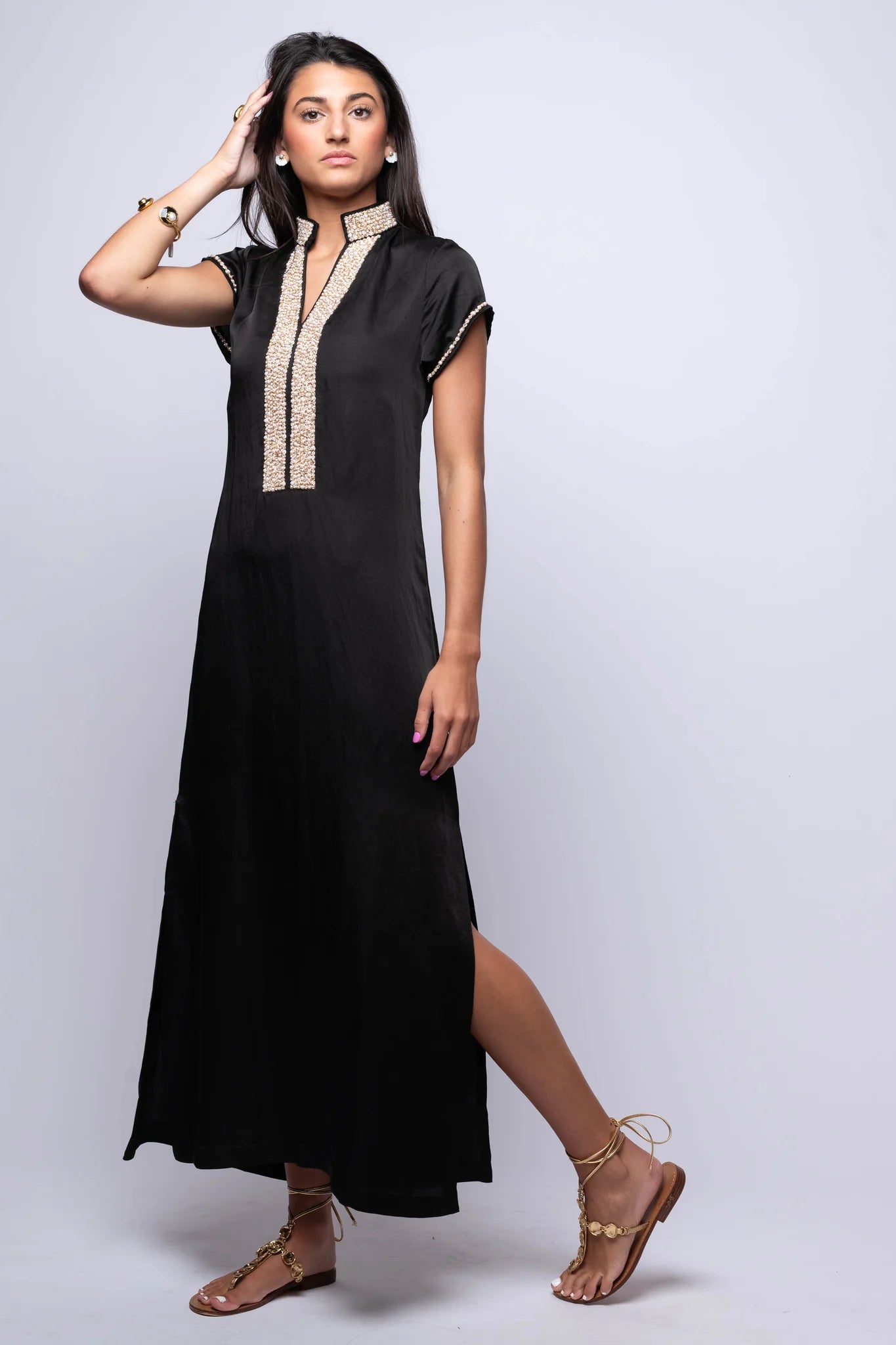 Meg Cap Sleeve Caftan - Black