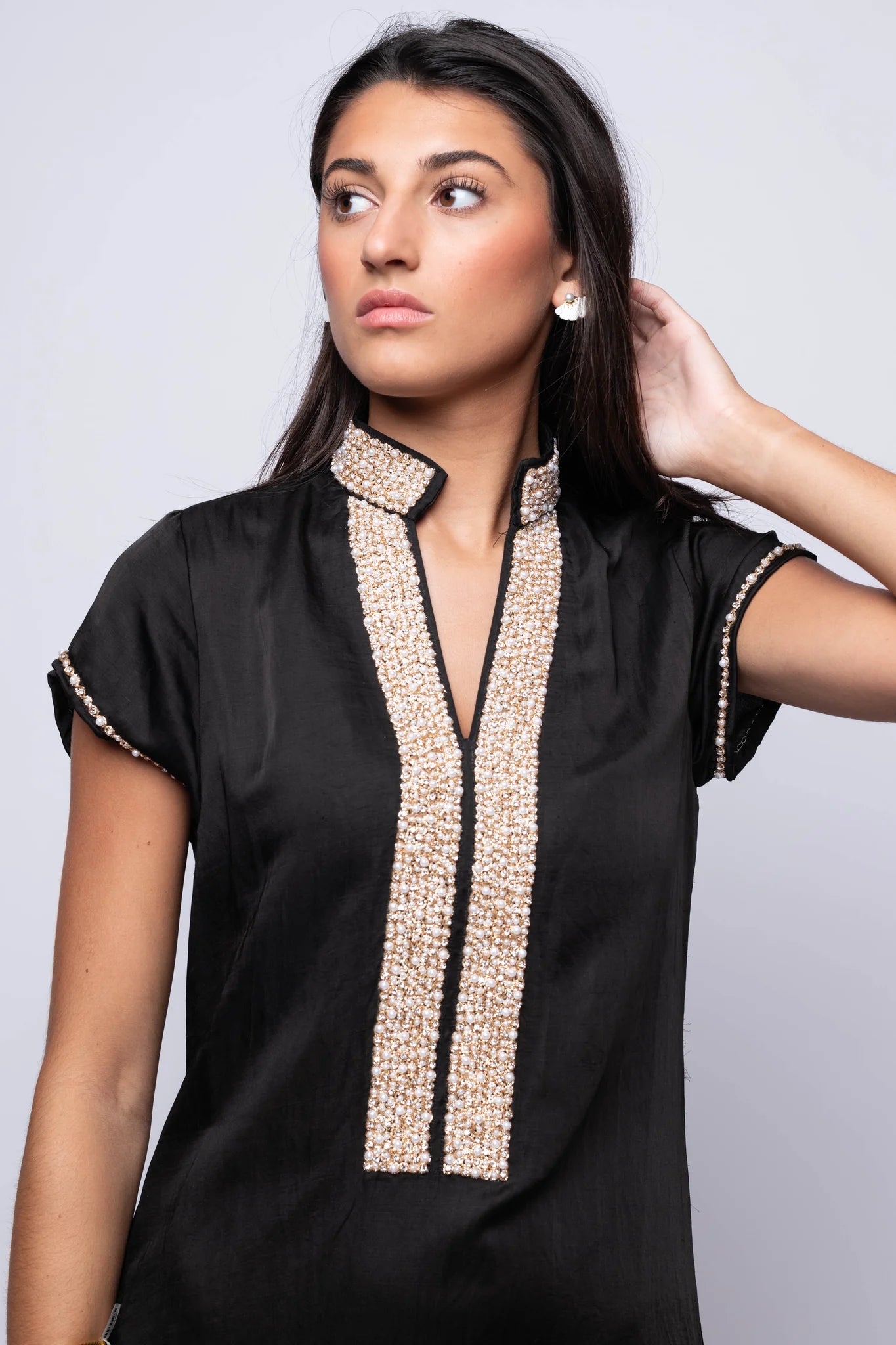 Meg Cap Sleeve Caftan - Black