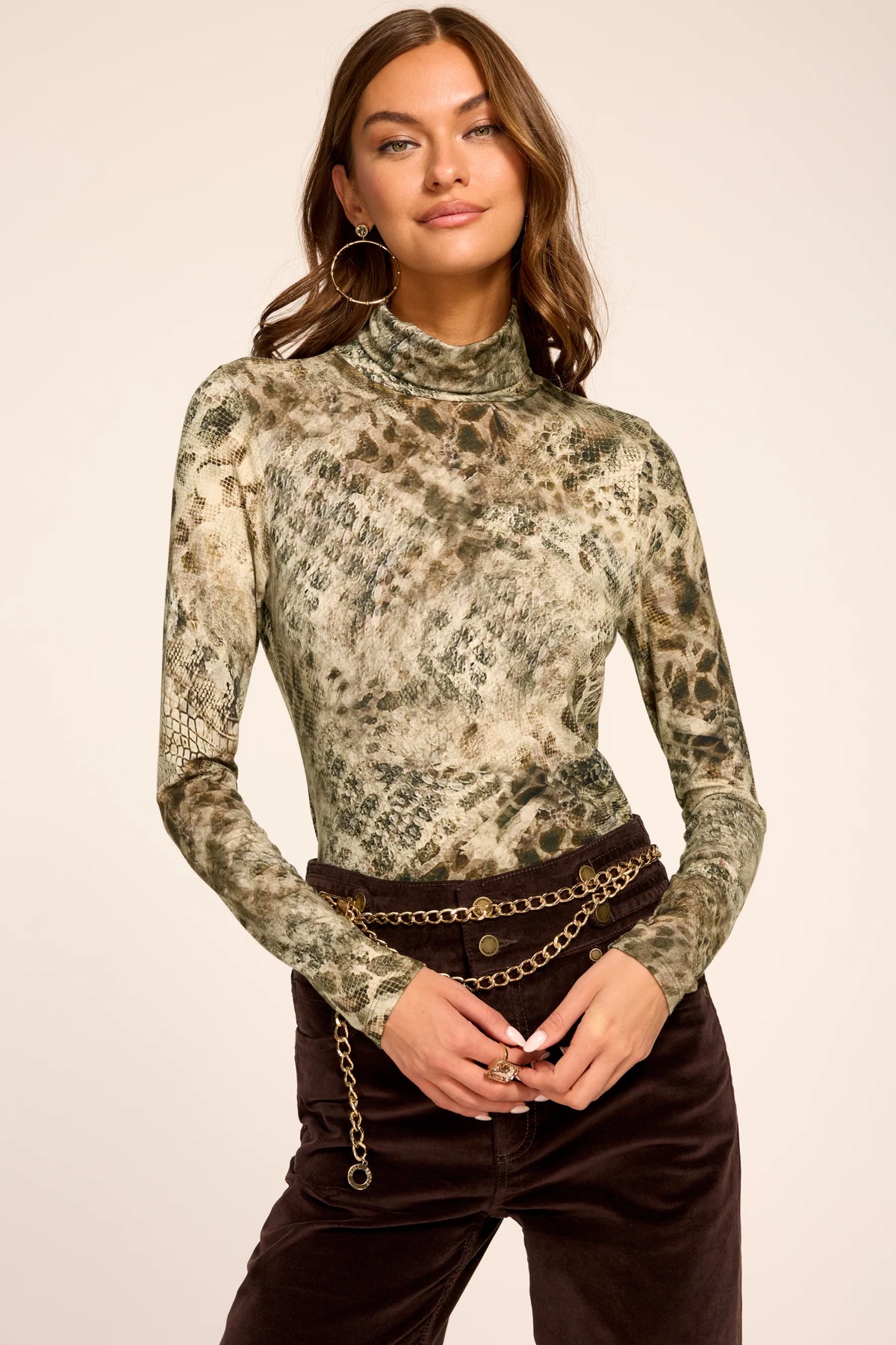Thea Printed Knit Turtleneck Top