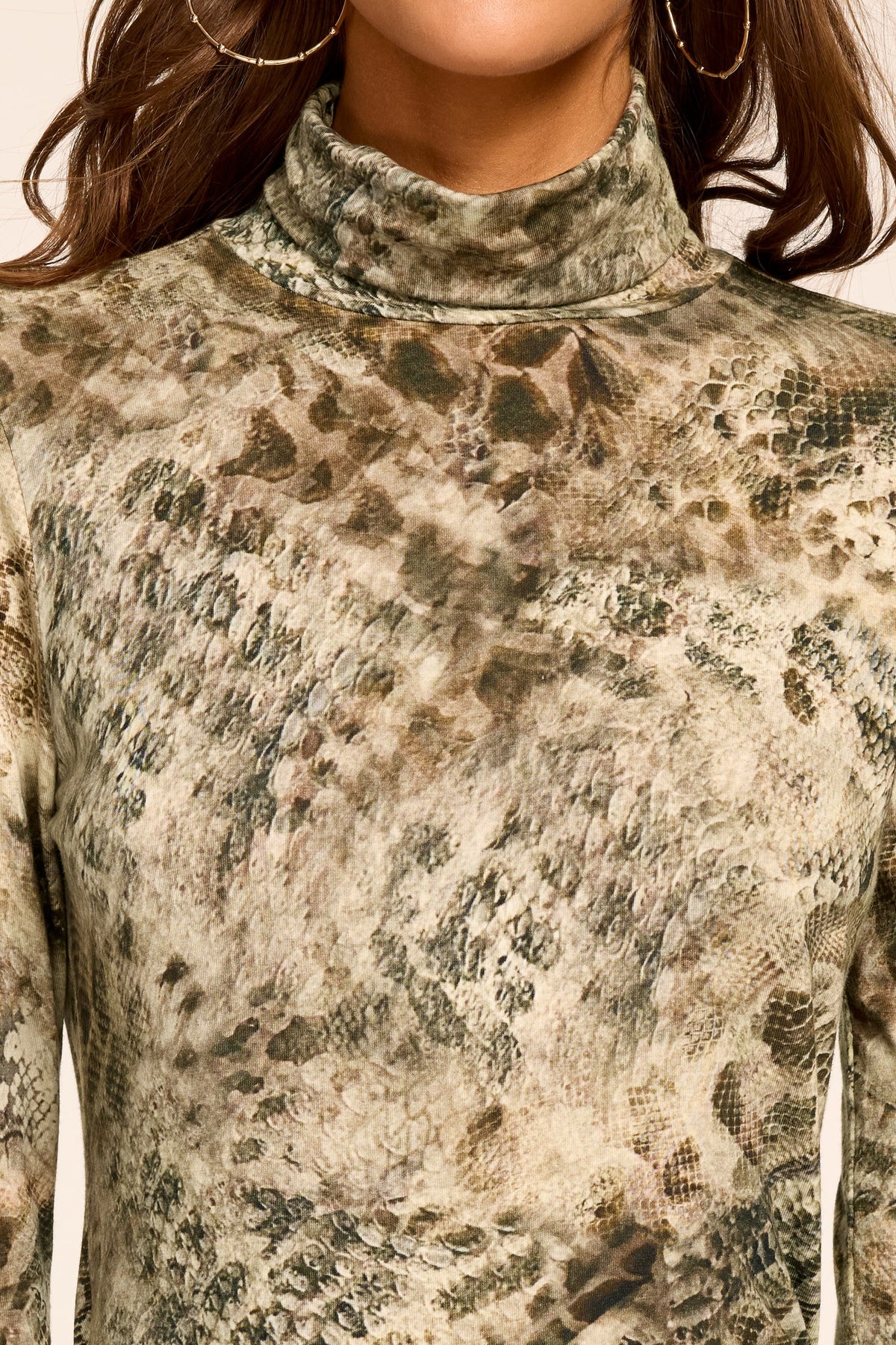Thea Printed Knit Turtleneck Top