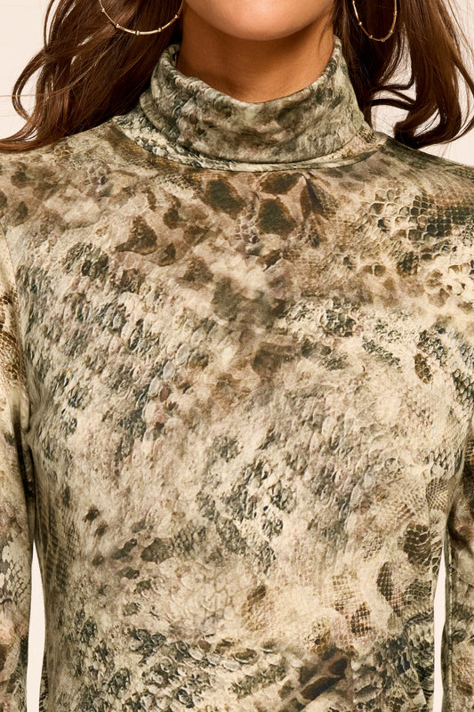 Thea Printed Knit Turtleneck Top