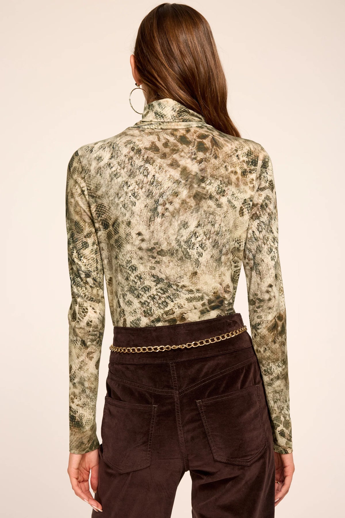 Thea Printed Knit Turtleneck Top