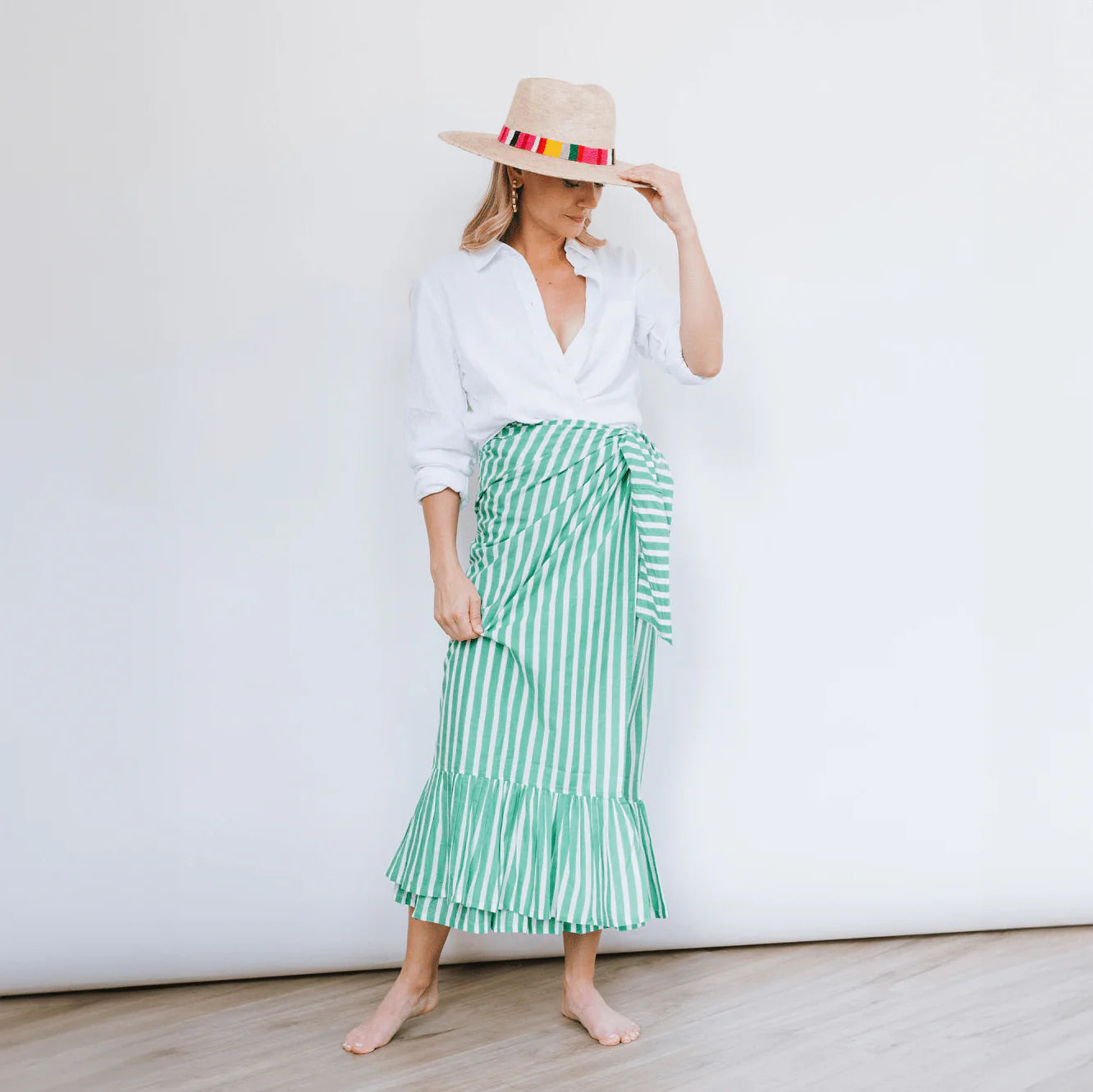 Green and White Stripe Vienna Sarong