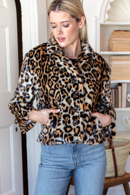 Short 60s Coat - Leopard Fur