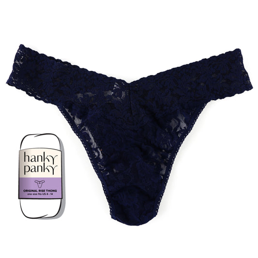 Navy Signature Lace Original Rise Thong