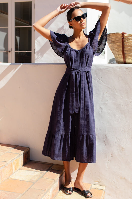 Tasha Button Sundress - Maritime Blue