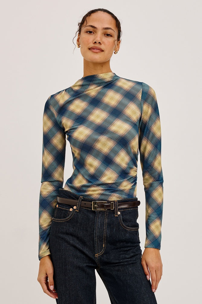 Joelle Top - Navy Sage Plaid