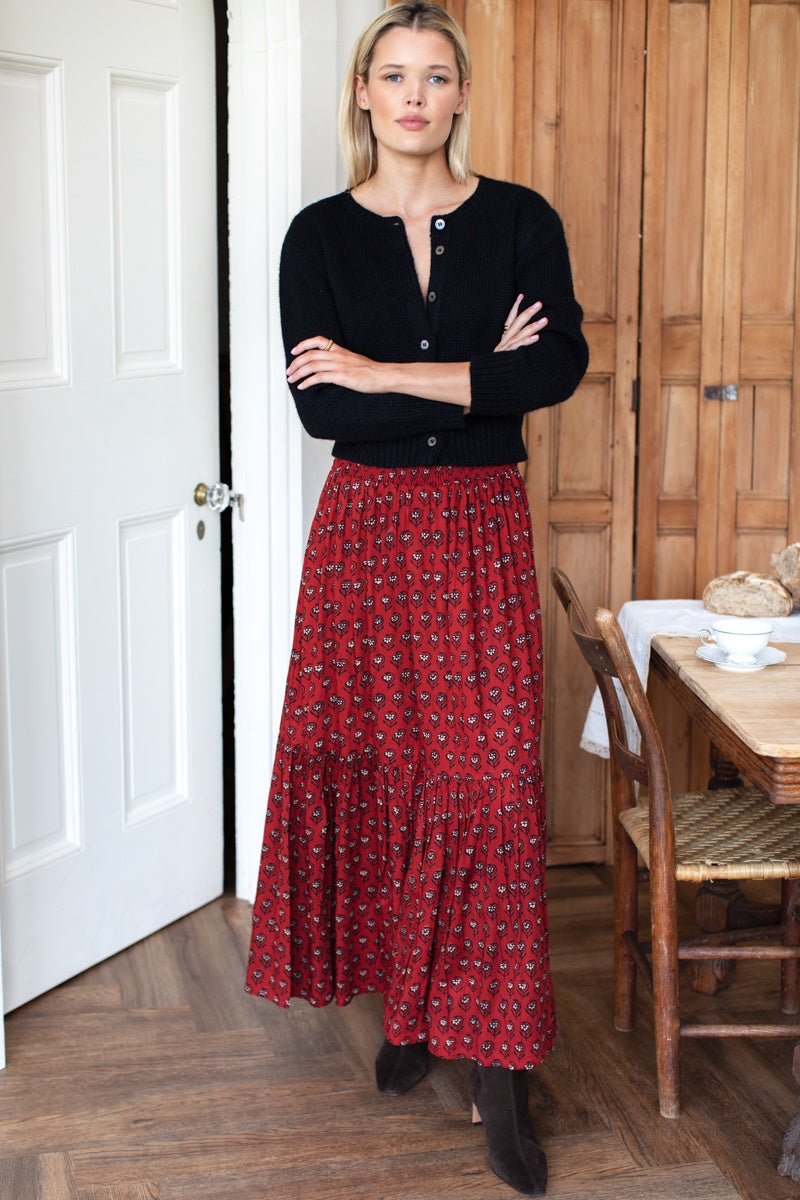 Shirred Skirt - Lantern Flower Rouge