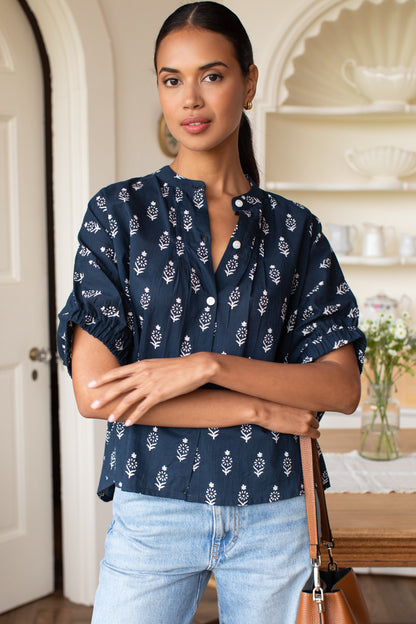 Mandarin Collar Top - Marguerite Blue 2