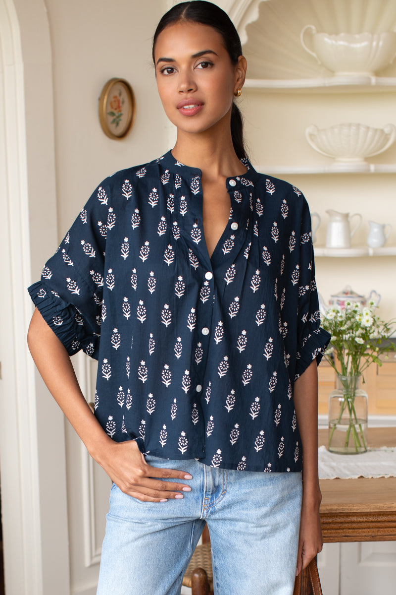 Mandarin Collar Top - Marguerite Blue 2