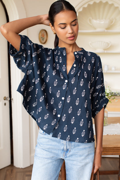 Mandarin Collar Top - Marguerite Blue 2