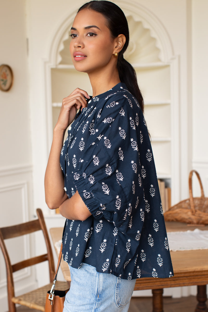 Mandarin Collar Top - Marguerite Blue 2