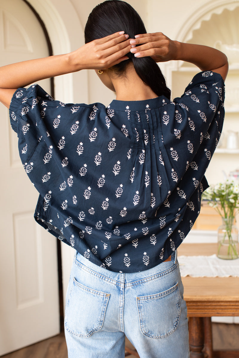 Mandarin Collar Top - Marguerite Blue 2
