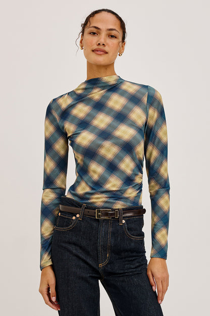 Joelle Top - Navy Sage Plaid