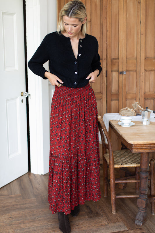 Shirred Skirt - Lantern Flower Rouge