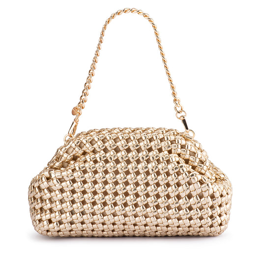 Everly Hand Woven Clutch - Gold