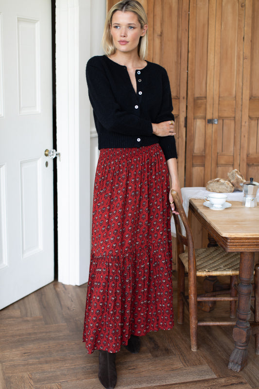 Shirred Skirt - Lantern Flower Rouge