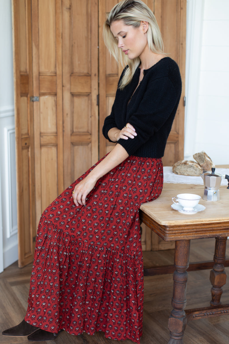 Shirred Skirt - Lantern Flower Rouge