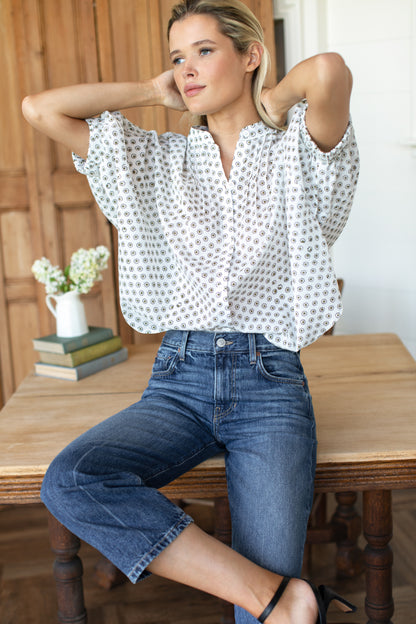 Mandarin Collar Top - Signet Olive Organic