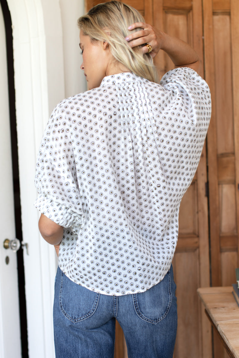 Mandarin Collar Top - Signet Olive Organic