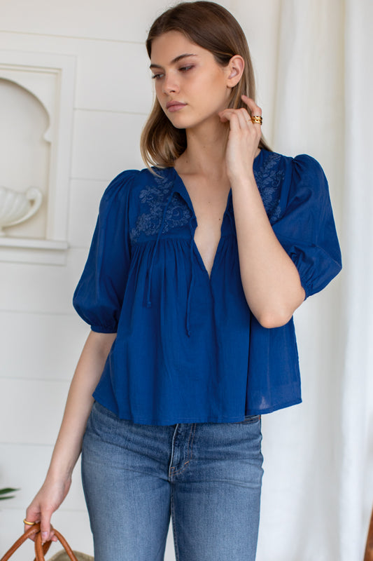 Embroidered Puff Isla Top - Limoges Organic
