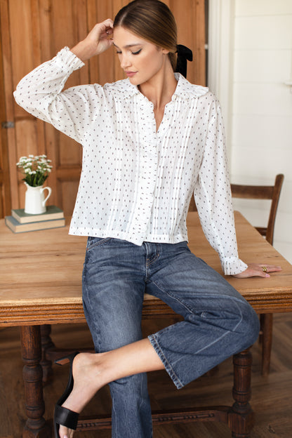 French Heirloom Shirt - Speckled Dots Ivory + Black