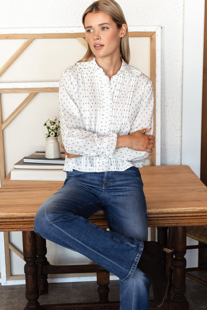 French Heirloom Shirt - Speckled Dots Ivory + Black