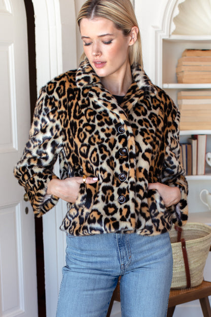 Short 60s Coat - Leopard Fur