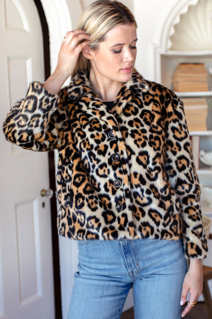 Short 60s Coat - Leopard Fur