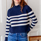 Funnel Neck Sweater-Navy+Ivory Stripe